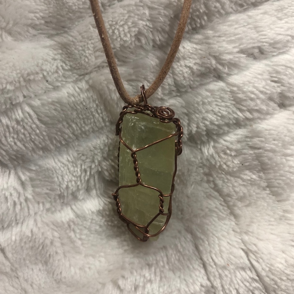 Green calcite hand wrapped crystal 🌱